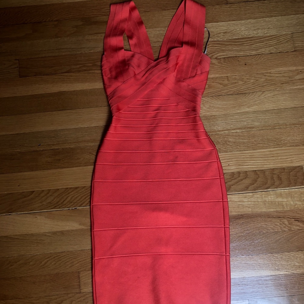 Herve Leger pink/orange bandage dress - XS
